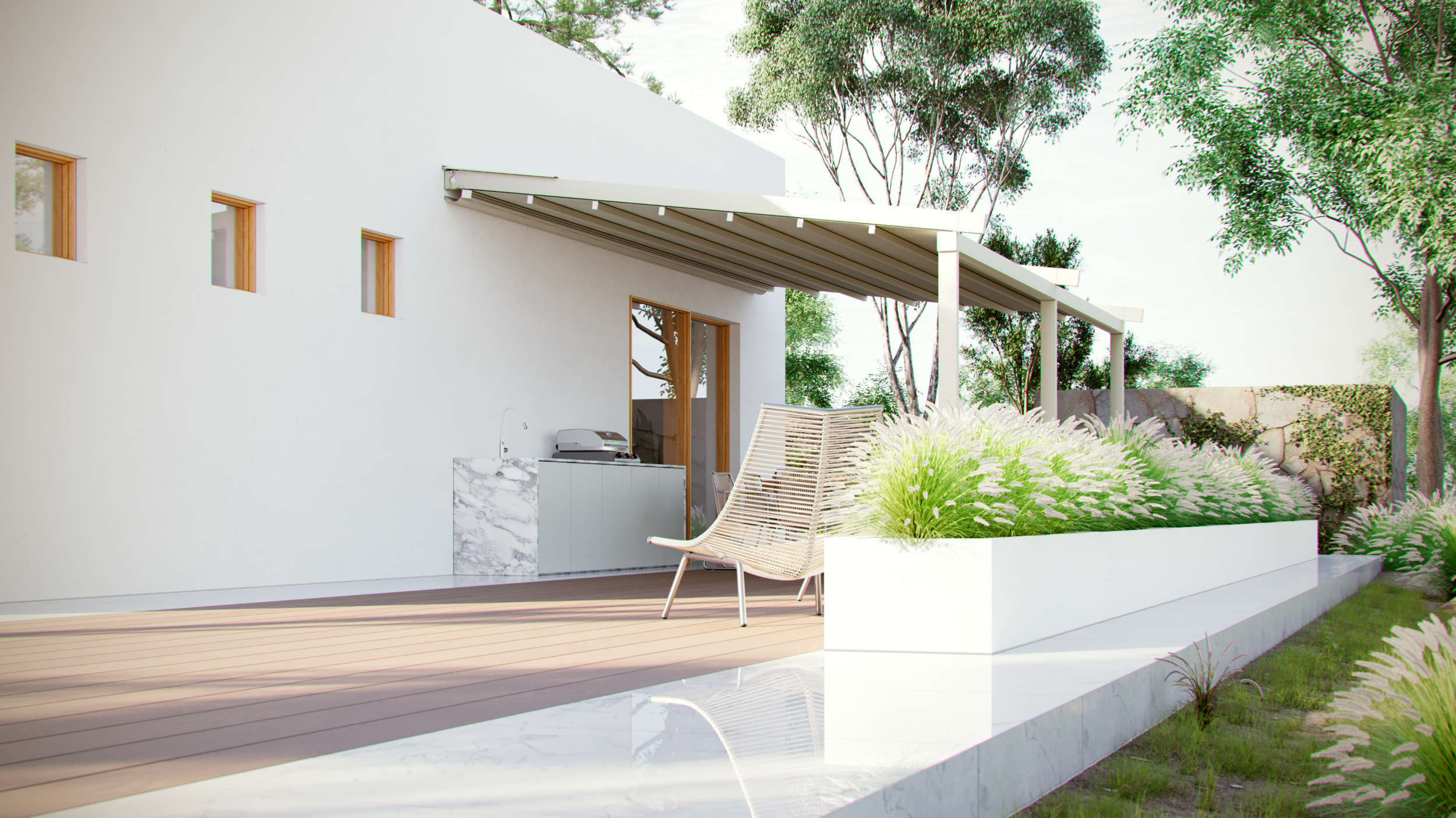 weisse Pergola auf Terrasse